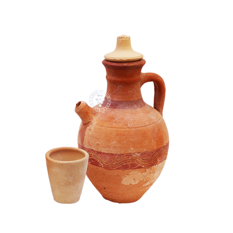 Handcrafted Syrian Pottery Jug with Cup